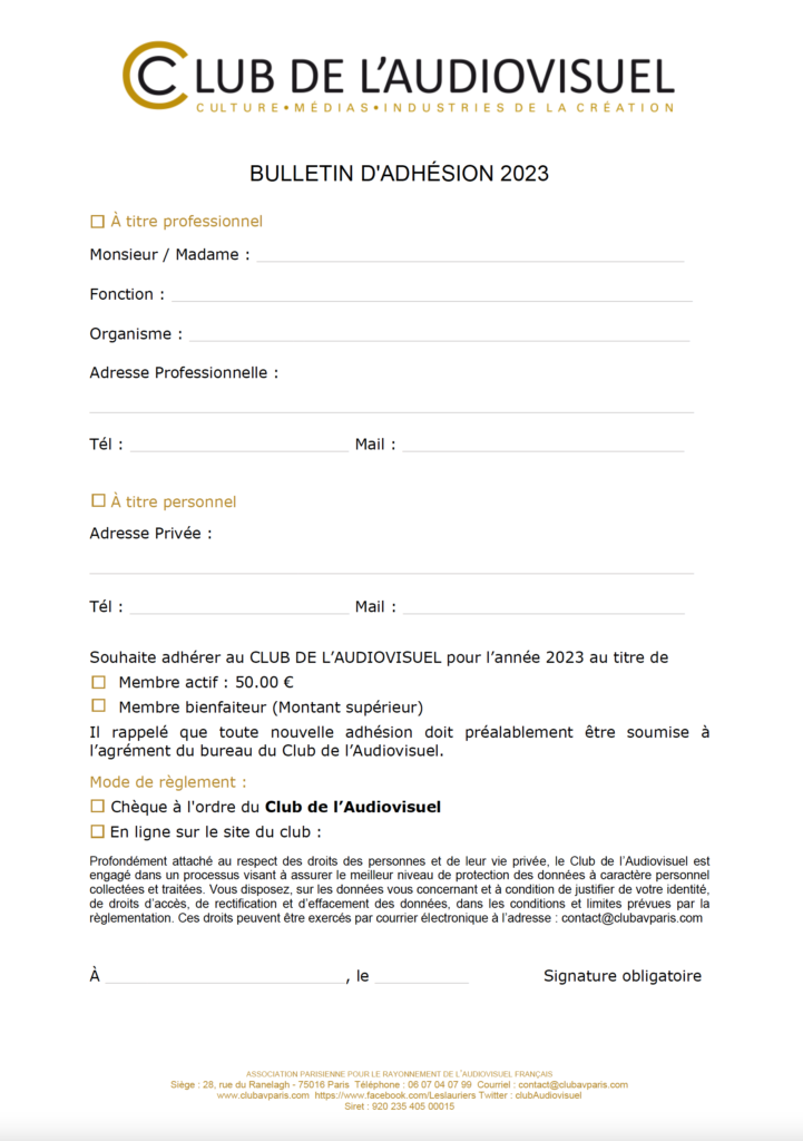 CAV Bulletin Adhésion 2023
